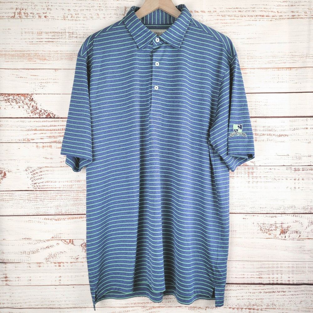 Donald Ross Golf LOGO Polo Men’s Size L  Blue Green Striped S/S